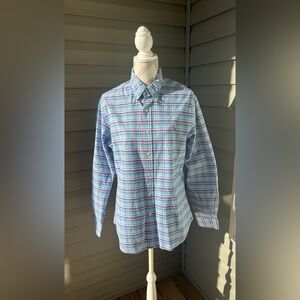 Polo Ralph Lauren Madras Check Bottom Up Green Blue Thick Cotton Slim fit Sz L